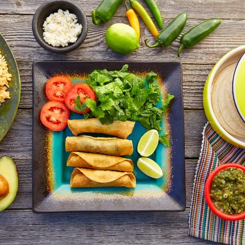 Rolled Tacos with Guacamole Plate.