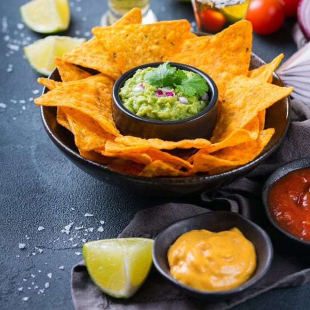 Chips with Guacamole & Cheese.